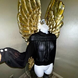 HYFVE Black Sheer Long Sleeve Top, Large